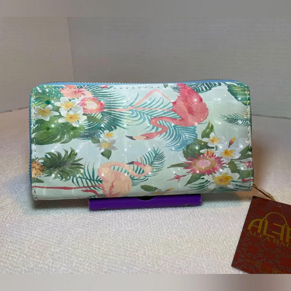 Alfa Bags Flamingo Print Wallet. Zipper Closure. NWT - Picture 1 of 13
